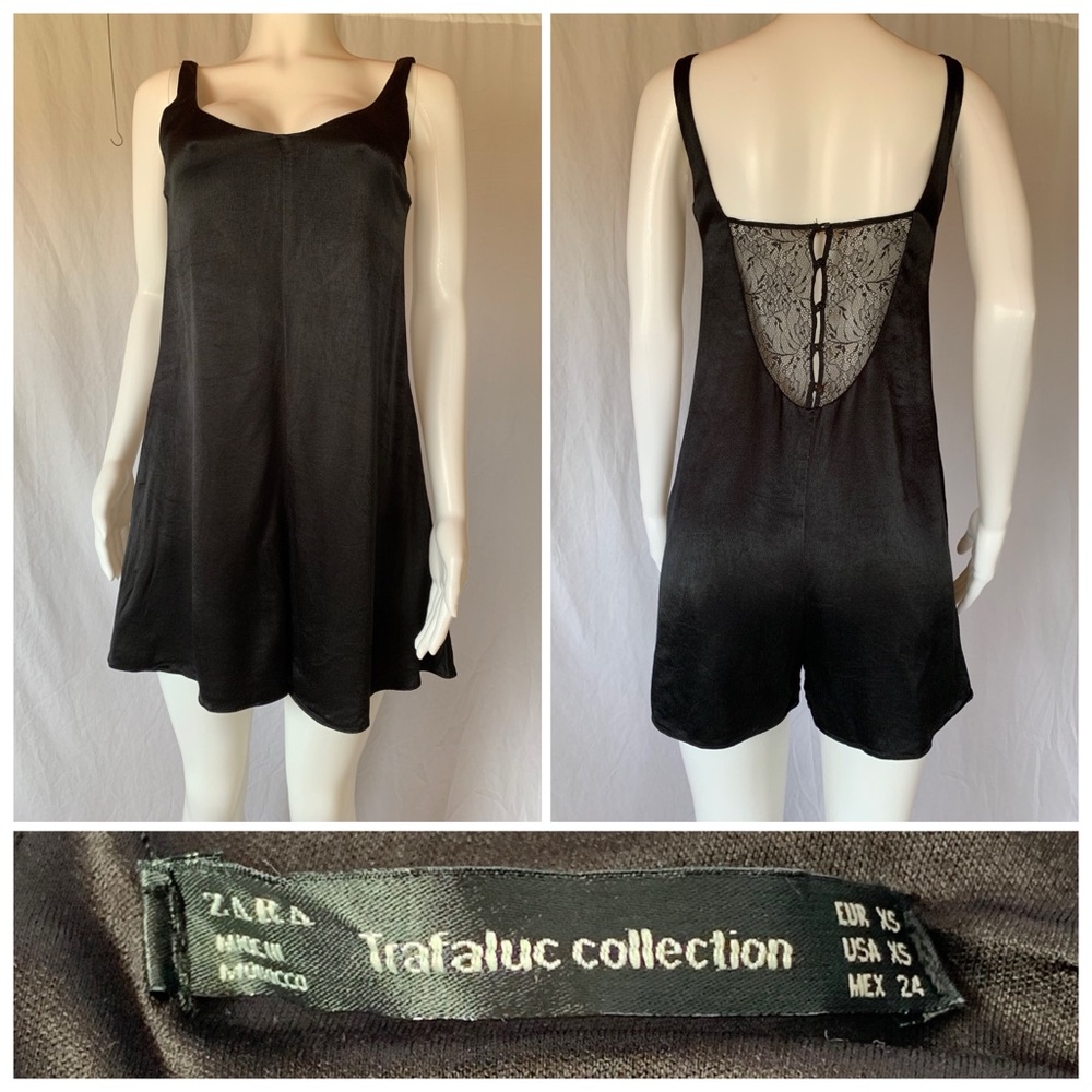 Zara trafaluc black lace back romper with pockets